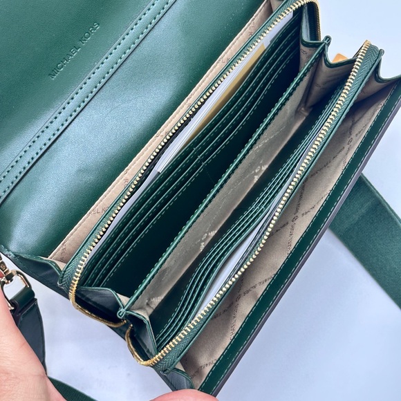Michael Kors Jet Set Item Large Zip Around Wallet Crossbody Bag MK Ombre Green - Picture 12 of 15